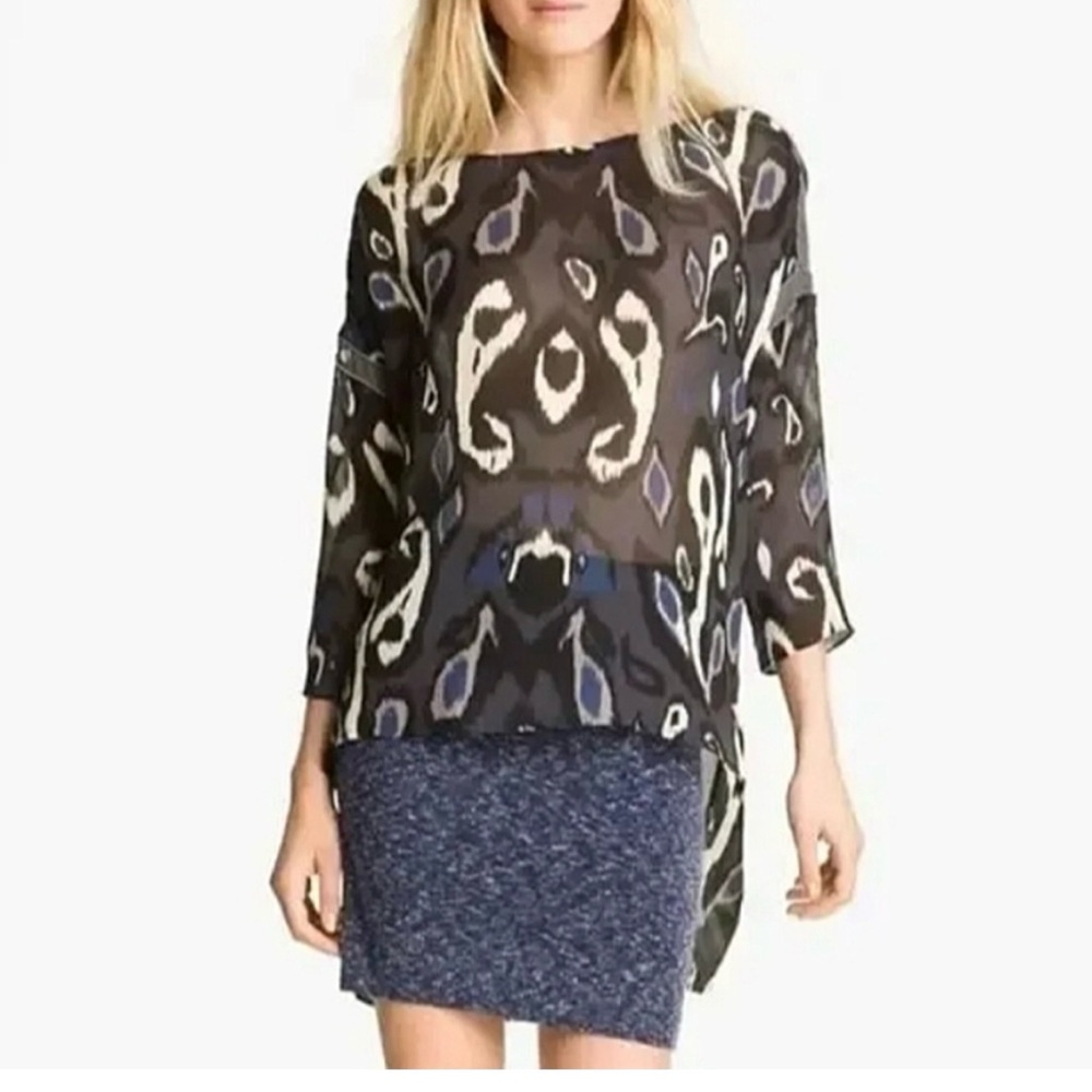 Rag & Bone Mithi silk top. Blue and grey and back print. Size S